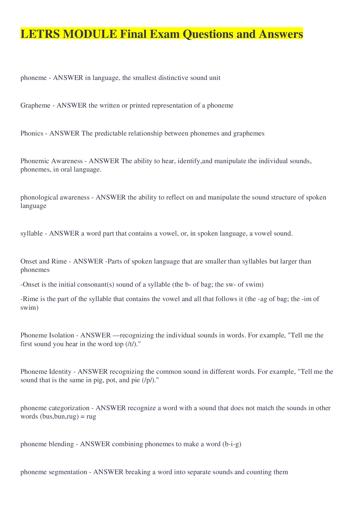 Preview image for LETRS MODULE Final Exam Questions and Answers